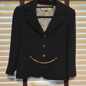Tahari Black 3/4 Sleeve Blazer with Gold Chain Detail - Size 10